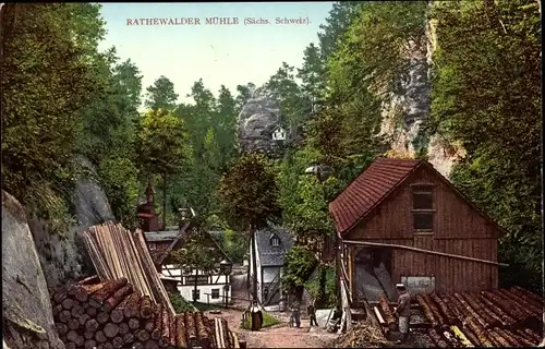 Ak Rathewalde Hohnstein Sächsische Schweiz, Rathewalder Mühle