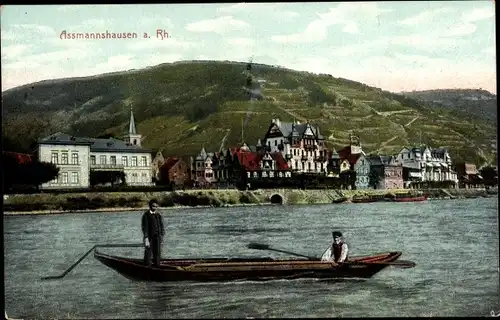 Ak Assmannshausen Rüdesheim am Rhein, Rheinpartie, Boot