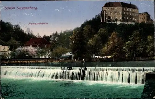 Ak Frankenberg an der Zschopau, Schloss Sachsenburg, Fischerschänke, Wehr