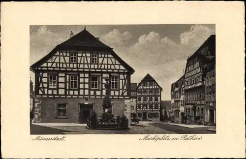 Passepartout Ak Münnerstadt in Unterfranken Bayern, Marktplatz m. Rathaus