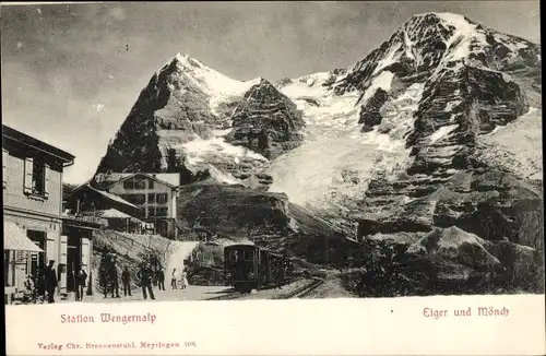 Ak Wengernalp Kanton Bern Schweiz, Bahnhof, Gleisansicht, Eiger, Mönch