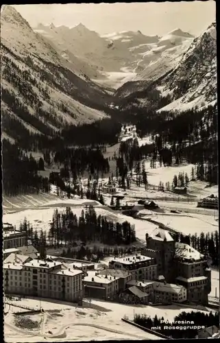Ak Pontresina Kanton Graubünden Schweiz, Ort mit Roseggruppe