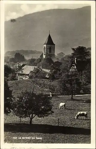 Ak Saint Légier La Chiésaz Kanton Waadt, Teilansicht, Kirchturm