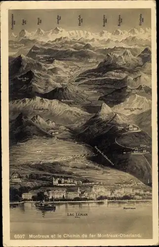 Ak Montreux Kanton Waadt Schweiz, Lac Léman, Chemin de fer Monreux Oberland