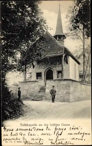 Ak Küssnacht Kanton Schwyz, Tellskapelle an der hohlen Gasse