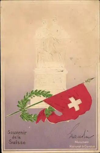 Präge Litho Genève Genf Schweiz, Monument, Landesfahne, Kranz