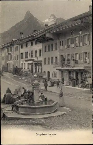 Ak Gruyères Kanton Freiburg Schweiz, la rue