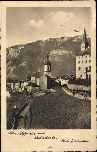 Ak Chur Kanton Graubünden, Hofpartie mit Kathedrale