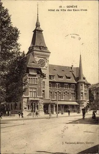 Ak Genève Genf Stadt, Hotel de Ville des Eaux Vives, Straßenpartie