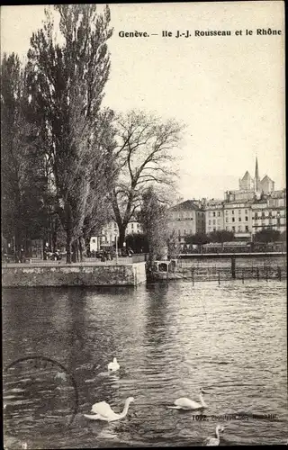 Ak Genève Genf Schweiz, Ile J.-J. Rousseau et le Rhône