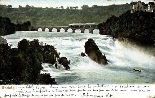 Ak Rheinfall Kanton Schaffhausen, Der Rheinfall, Viadukt, Lok