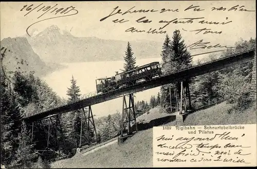 Ak Rigibahn, Zahnradbahn, Partie auf der Schnurtobelbrücke, Pilatus