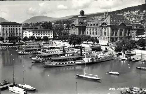 Ak Neuchâtel Neuenburg Stadt, Stadtbild mit Hafen