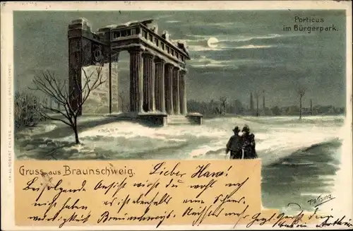 Künstler Mondschein Litho Wirsing, P., Braunschweig, Porticus im Bürgerpark