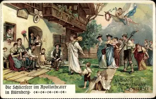 Litho Eichstätt in Oberbayern, Die Schlierseer, Vorhang im Bauerntheater Schliersee