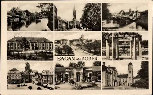 Ak Żagań Sagan Schlesien, Kaiser Wilhelm-Brücke, Herzogliches Schloss, Ludwigsgarten