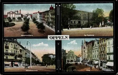 Ak Opole Oppeln Schlesien, Wilhelmstraße, Kgl. Regierung, Zimmerstraße, Ring