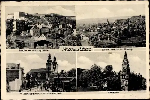 Ak Kłodzko Glatz Schlesien, Rathaus, Festung, Steinbrücke, Donjon