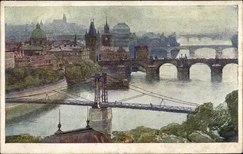 Künstler Ak Jedlicek, F. J., Praha Prag Tschechien, Stadtansicht, Brücke