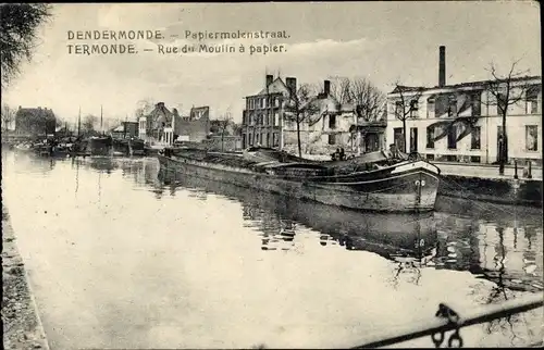 Ak Dendermonde Termonde Ostflandern, Papiermolenstraat, Lastkahn