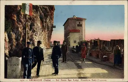 Ak Grimaldi di Ventimiglia Liguria, Sul Ponte San Luigi, Frontiera Italo-Francese, Grenzposten