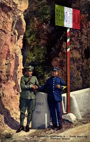 Ak Grimaldi di Ventimiglia Liguria, Ponte San Luigi, Frontiere Italiana