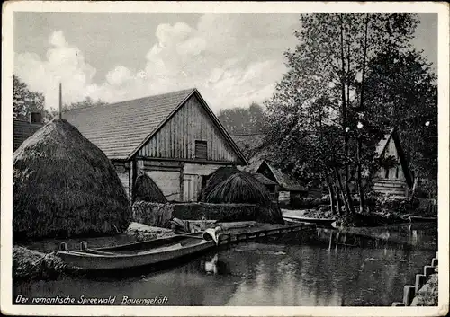 Ak Bauerngehöft am Spreewald, Boot, Haus