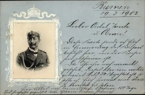 Passepartout Ak Kaiser Wilhelm II., Portrait in Marineuniform