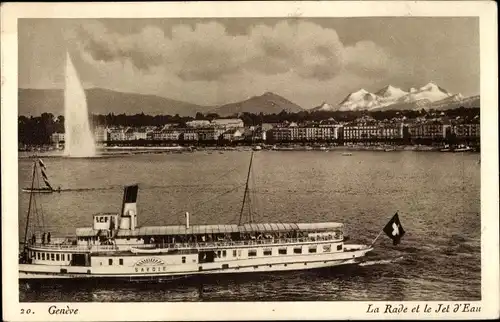 Ak Genève Genf Stadt, La Rade et le Jet d'Eau, Salondampfer Savoie