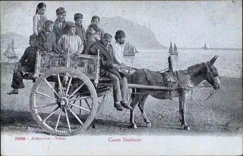 Ak Sicilia Sizilien, Carro siciliano, Sizilianischer Eselswagen