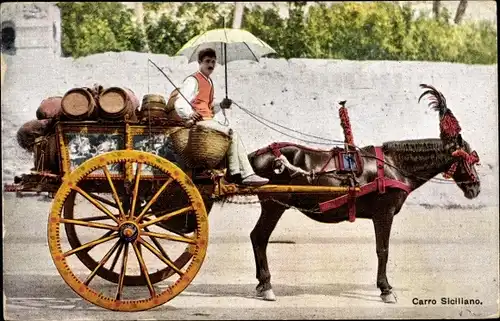 Ak Sicilia Sizilien, Carro siciliano, Sizilianischer Pferdewagen