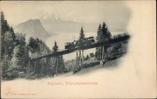 Ak Schweiz, Rigibahn mit Schnurtobelbrücke