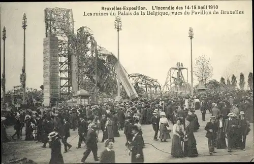 Ak Bruxelles Brüssel, Weltausstellung 1910, Incendie, Les ruines du Palais de la Belgique