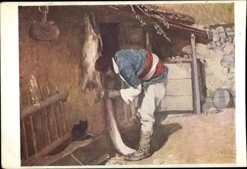 Künstler Ak Mrkvicka, V., Vorbereitung zum Fest, bulgarischer Fleischer