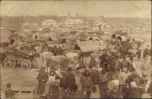Foto Ak Balkan, Marktplatz, Fuhrwerk