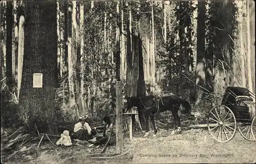 Ak Washington USA, Camping Scene on Discovery Bay