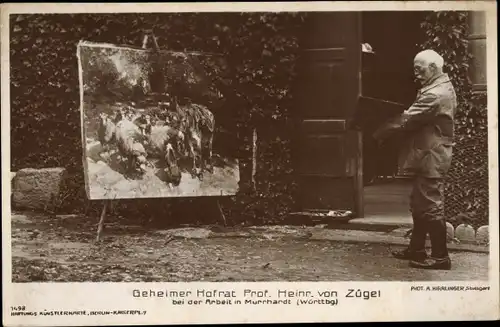 Foto Ak Murrhardt in Württemberg, Geheimer Hofrat Prof. Heinr. v. Zügel bei der Arbeit