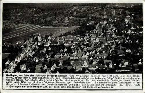 Ak Gerlingen in Württemberg, Fliegeraufnahme vom Ort