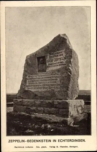 Ak Leinfelden Echterdingen, Zeppelin Gedenksteines, Graf Zeppelin