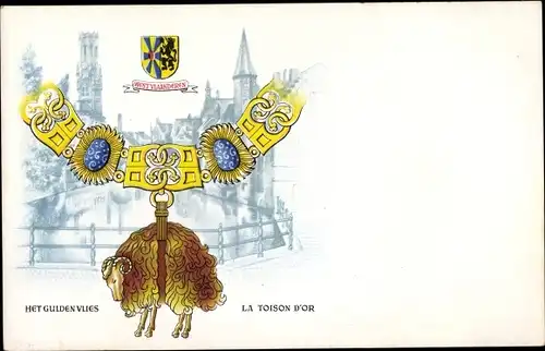 Wappen Ak Westflandern, Het Gulden Vlies, La Toison d'Or, Goldenes Fließ