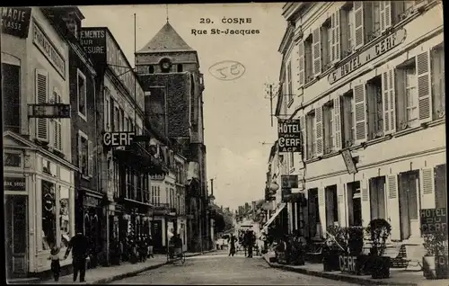 Ak Cosne Nièvre, Rue St. Jacques, Hotel du Cerf