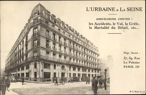 Ak Paris IX Opéra, L'Urbaine & La Seine, Assurances, Rue Le Peletier 37-39