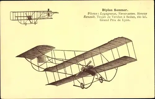 Ak Biplan Sommer, Pilotes Legagneux, Verstraeten, Doppeldecker