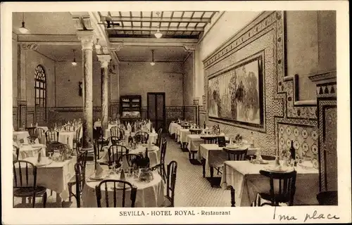 Ak Sevilla Andalusien, Hotel Royal, Restaurant, Innenansicht