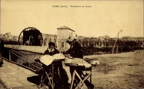 Ak Hama Syrien, Marchands de Grains, moulin à eau