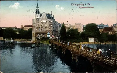 Ak Kaliningrad Königsberg Ostpreußen, Partie an der Schlossteichbrücke