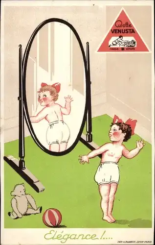 Ak Elegance, Culotte Venusta, Mädchen in Unterhose vor einem Spiegel, Reklame