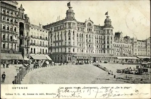 Ak Oostende Ostende Westflandern, Les grands Hotels Continental, Océan et De la plage