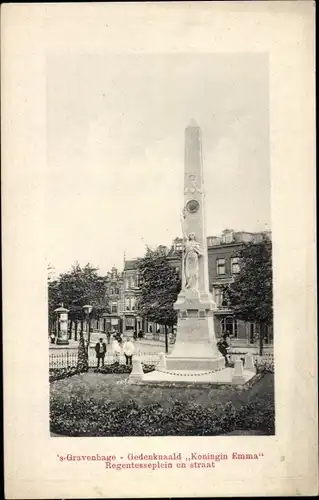 Ak 's Gravenhage Den Haag Südholland, Gedenknaald Koningin Emma, Regentesseplein