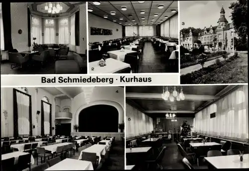 Ak Bad Schmiedeberg in der Dübener Heide, Kurhaus, Leninzimmer, Speisesaal, Cafe, Außenansicht